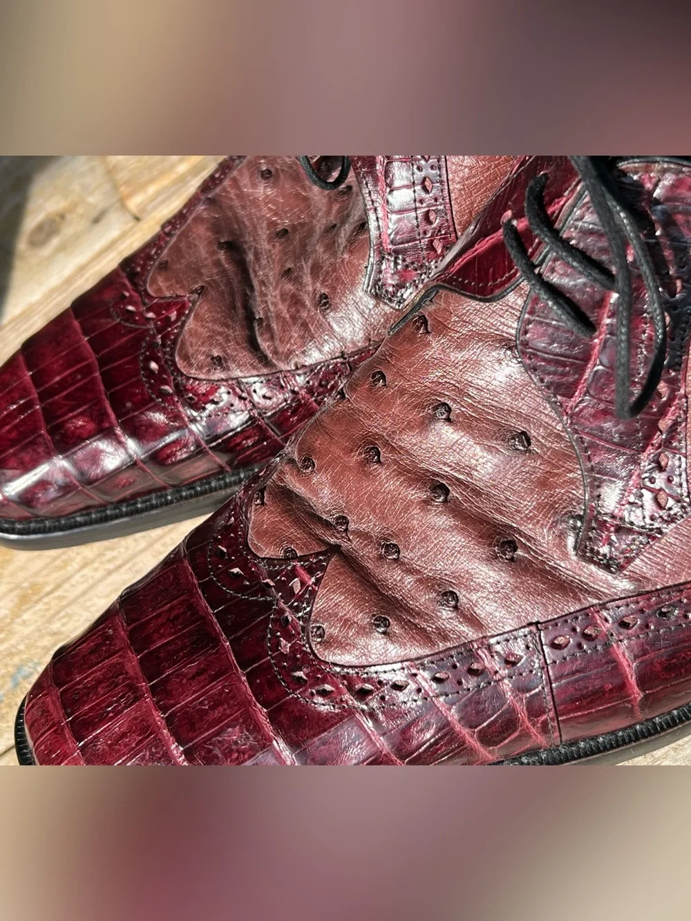 Mezlan Genuine Crocodile Luxury Derby Shoes Burgundy A64065 Men’s 10.5 M RARE